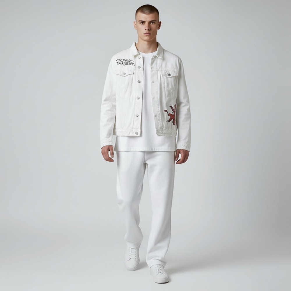 Zara RARE Cream Denim Jacket with Gold Button